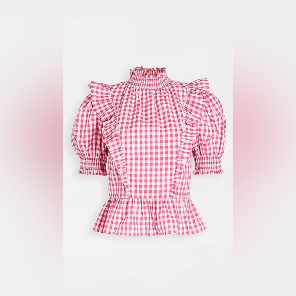 English Factory Gingham Ruffled Pink and White Size Small Top